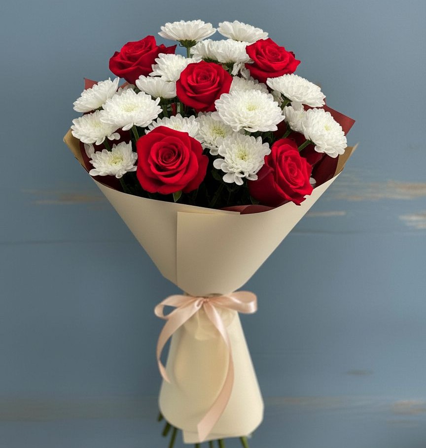 Букет цветов из: Розы и Хризантемы в Певеке