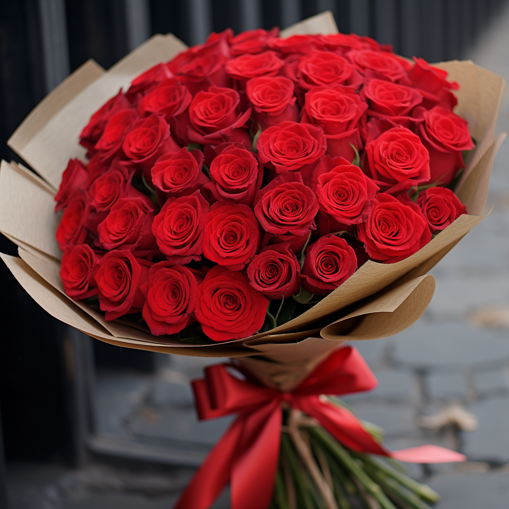 Букет 51 Красная роза Эдлесс Лав в Певеке