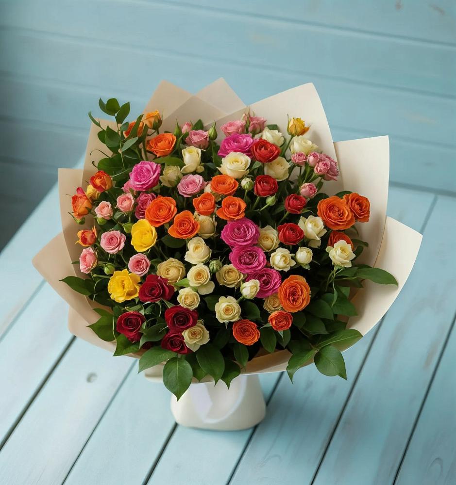 Букет Микс из разноцветных кустовых роз в Певеке