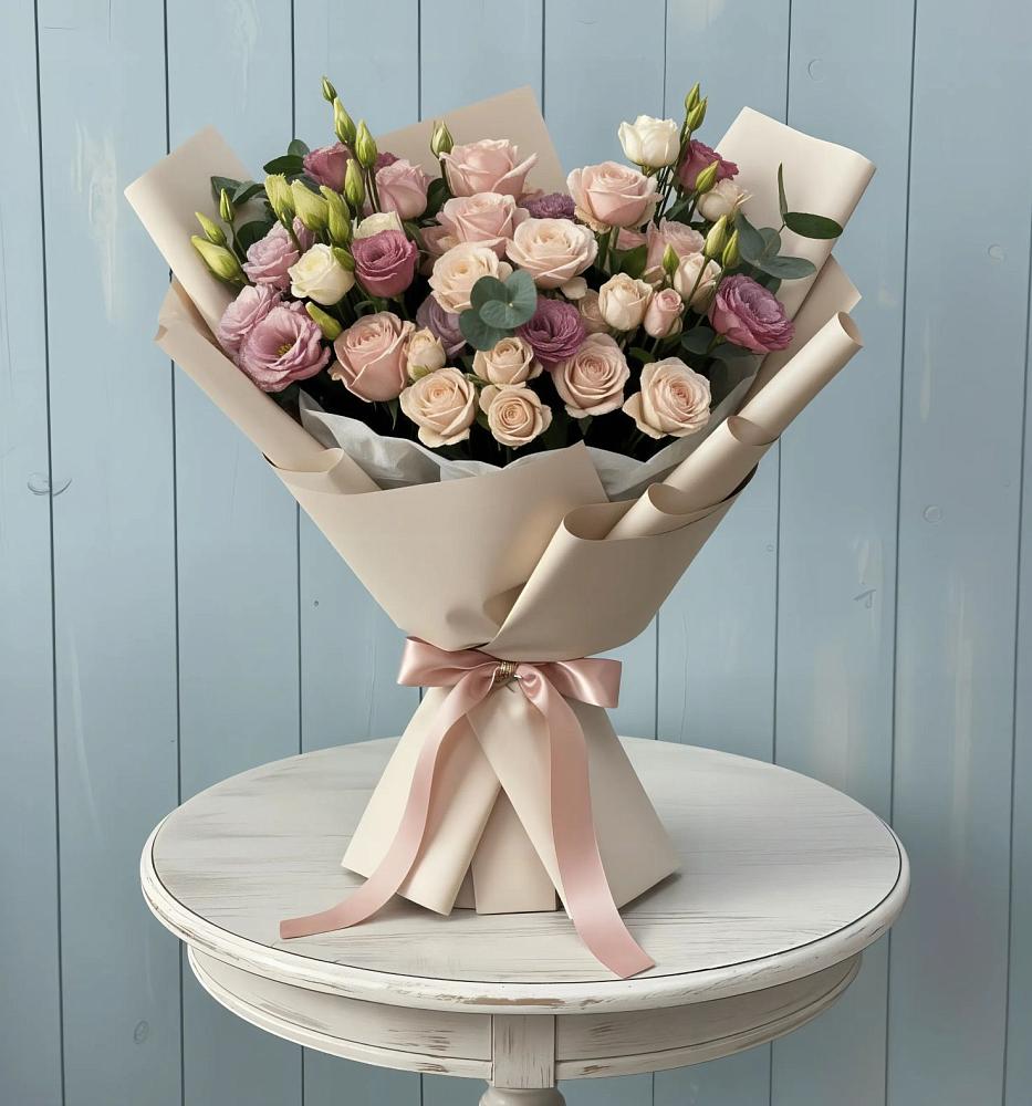 Букет цветов из: Розы и Лизиантусы в Певеке