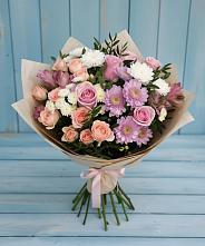 Букет цветов из:  Хризантемы, Розы и Альстромерии в Певеке