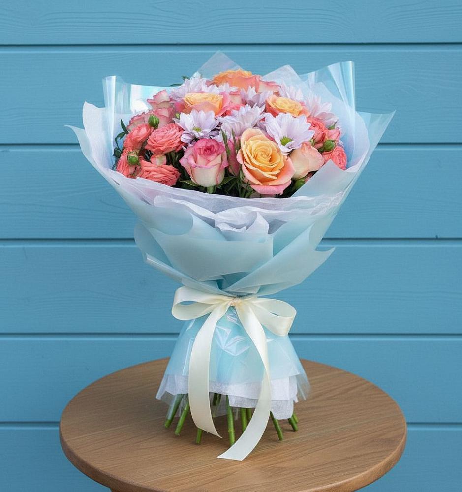 Букет цветов из: Хризантемы и Розы в Певеке