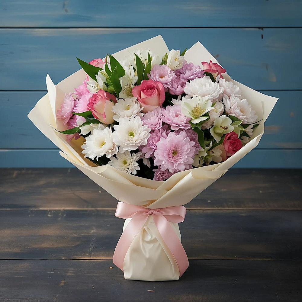 Букет цветов из: Хризантемы, Альстромерии и Розы в Певеке